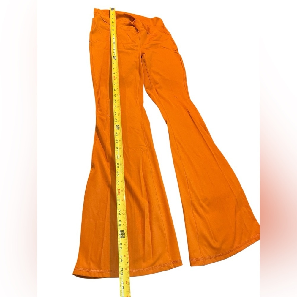 Women's Orange Bell Bottom Nylon Pants Size Large twist waistband 70’s Vibe - Picture 3 of 6